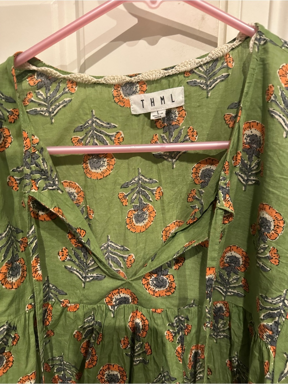 THML Olive Green Floral Tie-Front Puff Sleeve Blouse - Picture 2 of 5